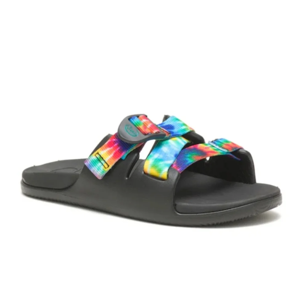 NIB Chaco Chillos Slide Sandal In Black Rainbow Tie Dye Kids Size 2
